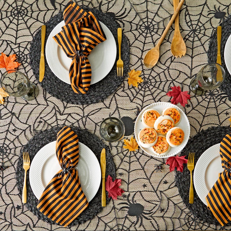 DII Black Lace Overlay Tabletop Collection Gothic Halloween Decor, Tablecloth, 54x72, Spider Web - Image 3